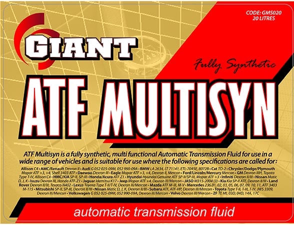 GIANT ATF MULTISYN – Available sizes: 1L, 5L, 20L, 200L