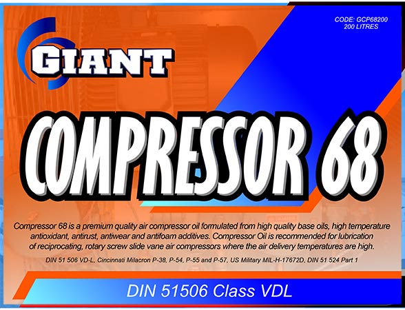 GIANT COMPRESSOR 68 – Available sizes: 1L, 5L, 20L, 200L