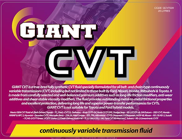 GIANT CVT – Available sizes: 1L, 5L, 20L GIANT CVT – Available sizes: 1L, 5L, 20L