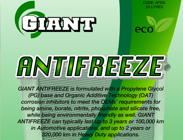 GIANT ANTIFREEZE – Available sizes: 1L, 5L, 20L 200L GIANT ANTIFREEZE – Available sizes: 1L, 5L, 20L 200L