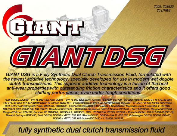 GIANT DSG/DCT FLUID – Available sizes: 1L, 5L, 20L