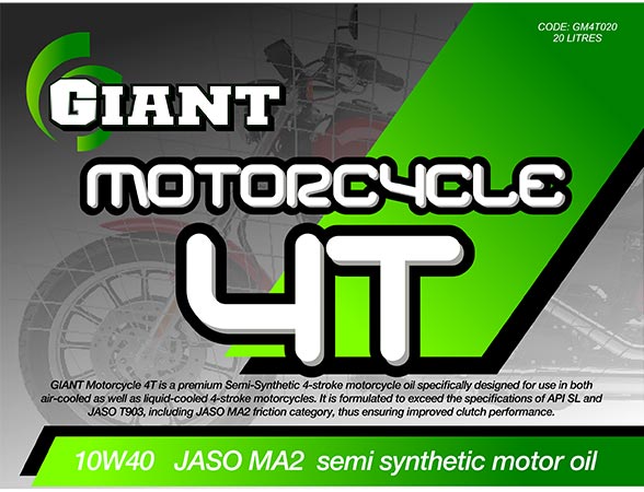 GIANT MOTORCYCLE 4T 10W40 – Available sizes: 1L, 5L, 20L, 200L