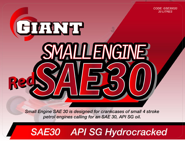 GIANT SMALL ENGINE RED SAE 30 – Available sizes: 1L, 5L, 20L, 200L
