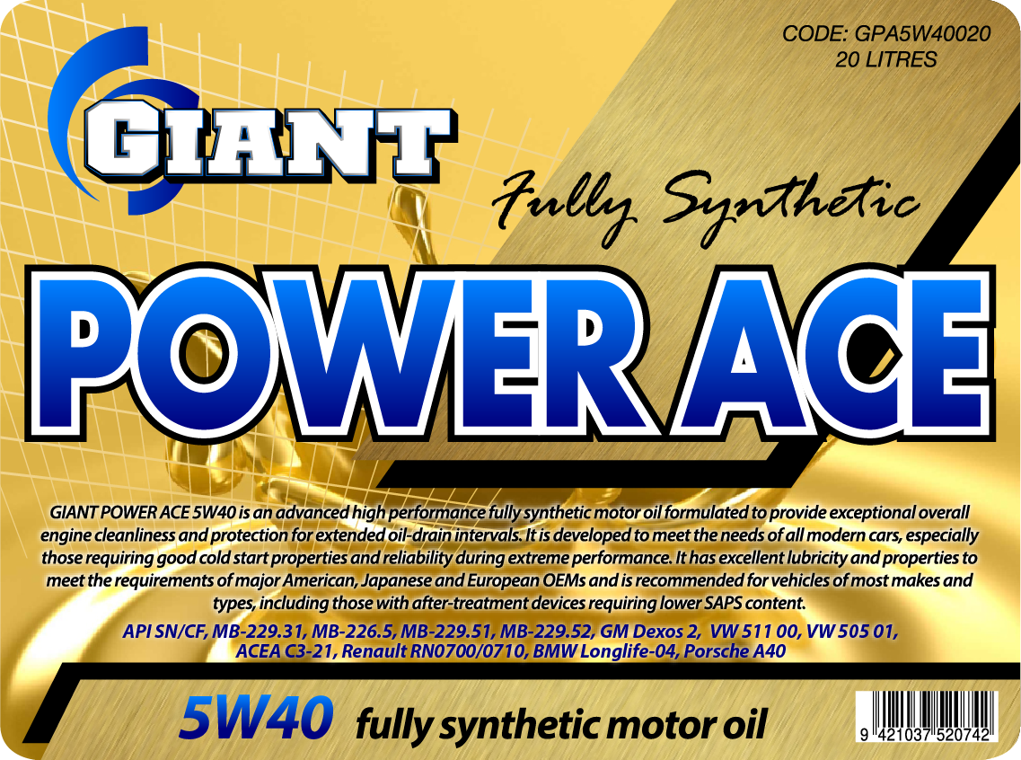 Power Ace 5W40 – Available sizes: 1L, 5L, 20L, 200L