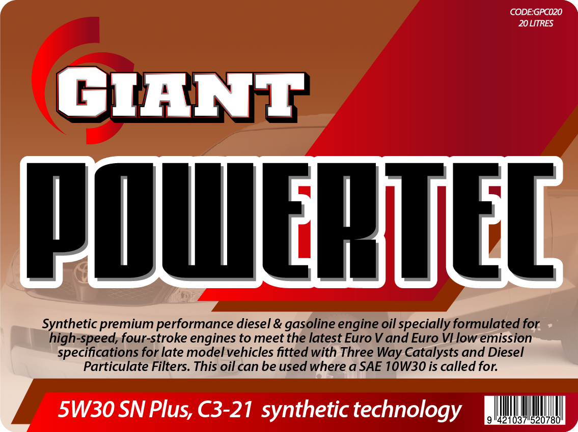 GIANT POWERTEC 5W30 SN/C3 – Available sizes: 1L, 5L, 20L, 200L