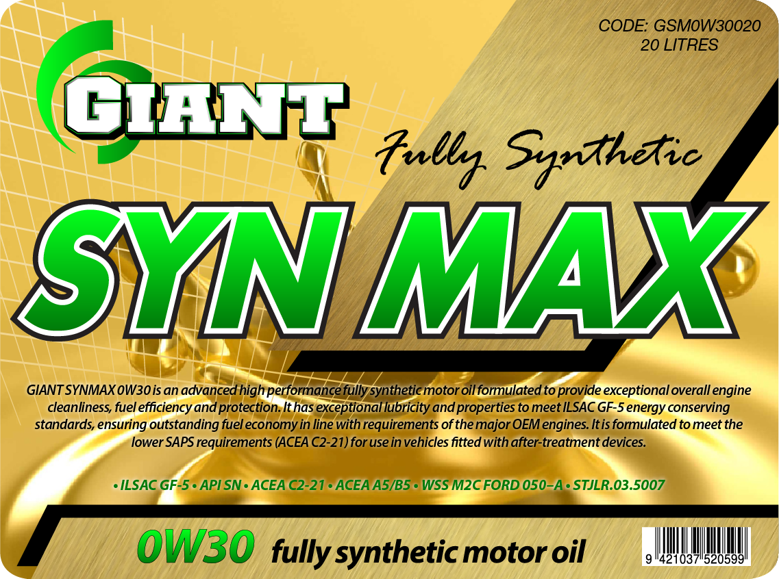 GIANT SYN MAX 0W30 C2 – Available sizes: 1L, 5L, 20L, 200L