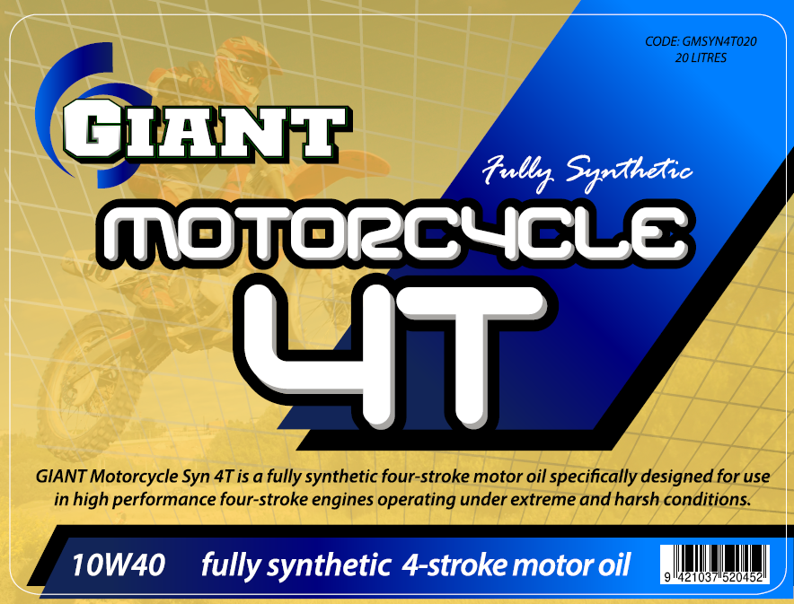 GIANT MOTORCYCLE 4T FULLY SYNTHETIC – Available sizes: 1L, 5L, 20L, 200L