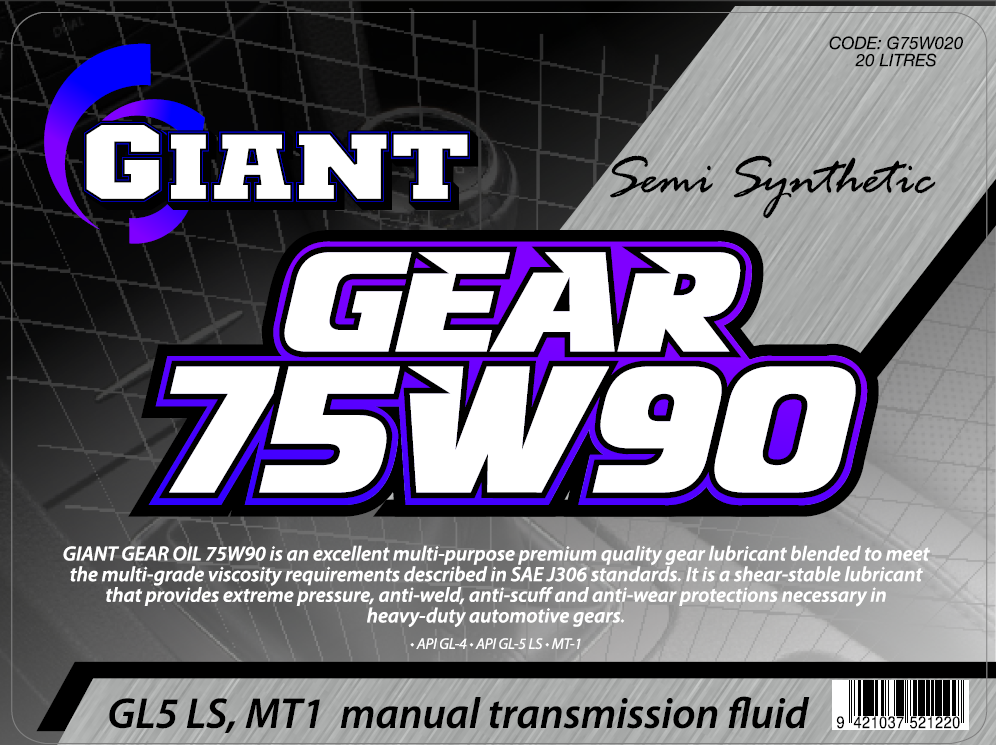 GIANT GEAR OIL 75W90 – Available sizes: 1L, 5L, 20L 200L GIANT GEAR OIL 75W90 – Available sizes: 1L, 5L, 20L 200L