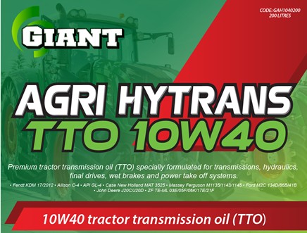 COMING SOON………(GIANT AGRIHYTRANS 10W40) – Available sizes: 5L, 20L, 200L